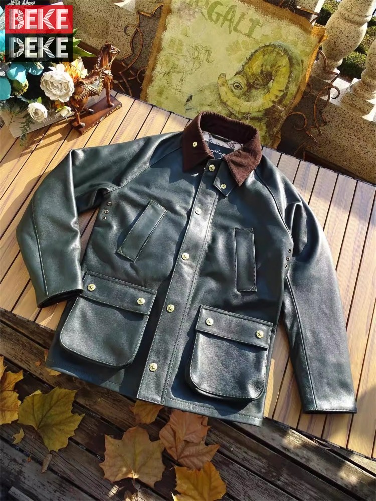 Leather Work Jacket Mens - Mens Genuine Cow Leather Jacket Hunting