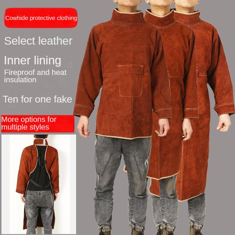 Leather Work Overalls - Welder Protective Cover Cowhide Anti Scalding