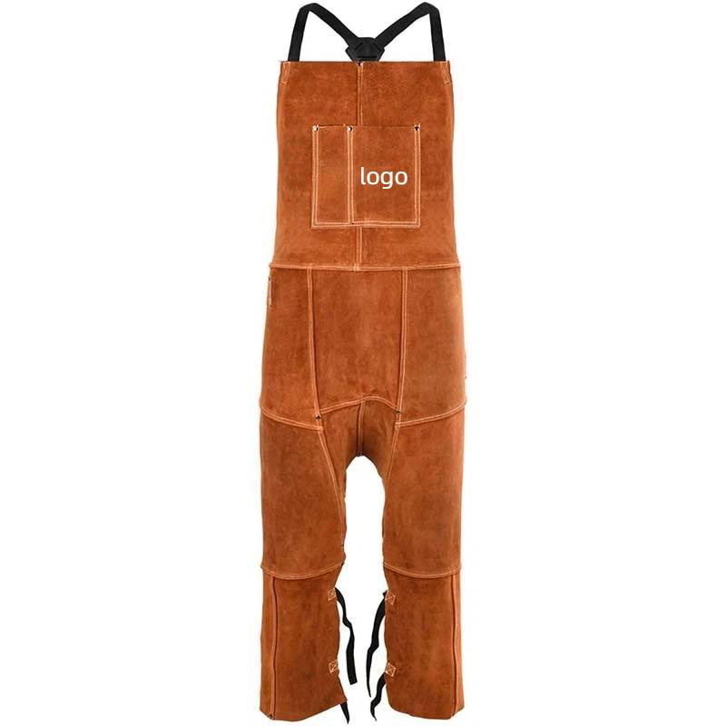 Leather Work Overalls - Men's Jumpsuit Pants Printed Logo Leather