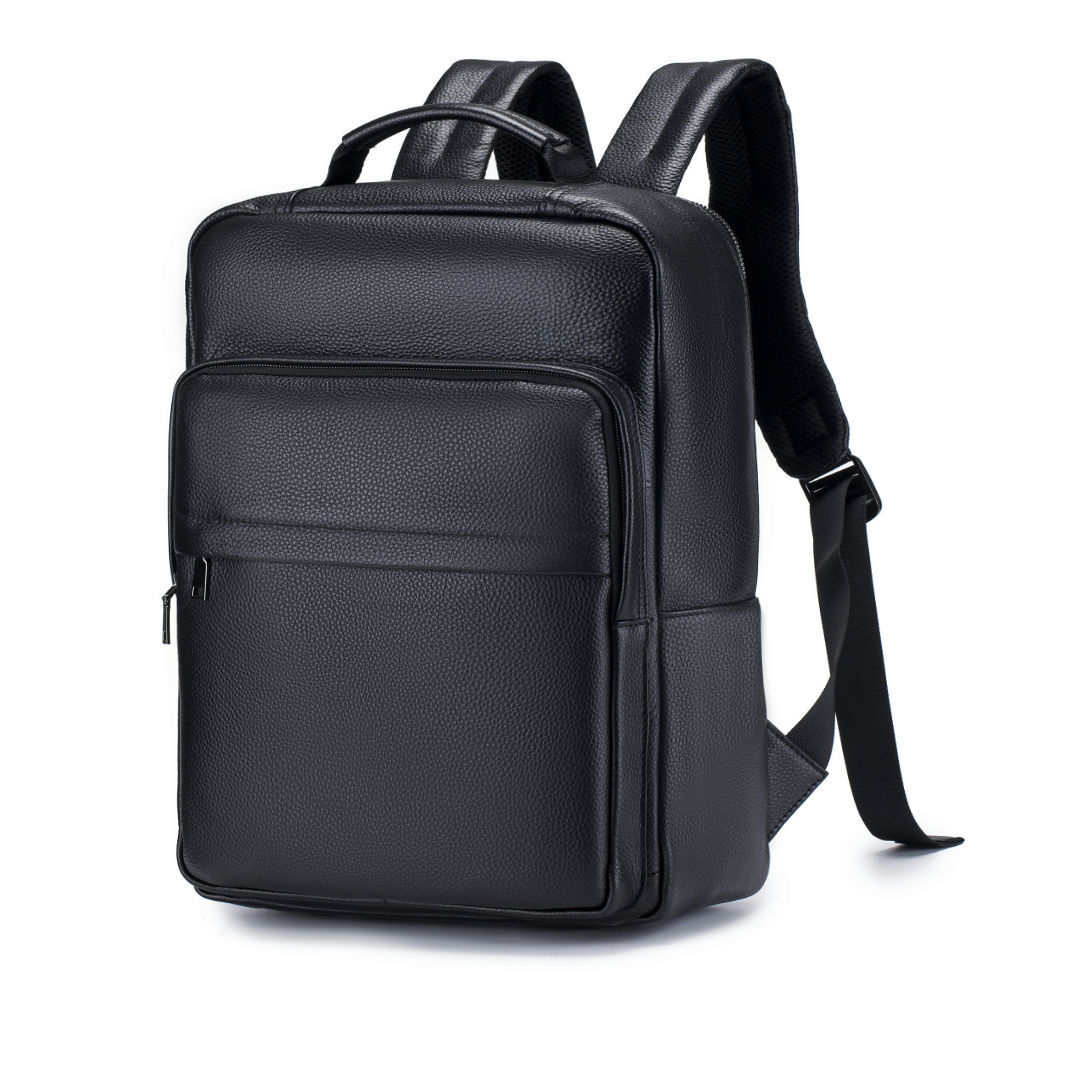 Leather Work Rucksack - Man Genuine Leather Travel Backpack Black