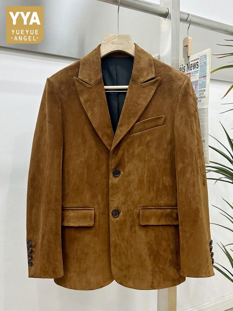 Leather Work Jacket Mens - Vintage Suede Sheepskin Elegant Suit Jacket