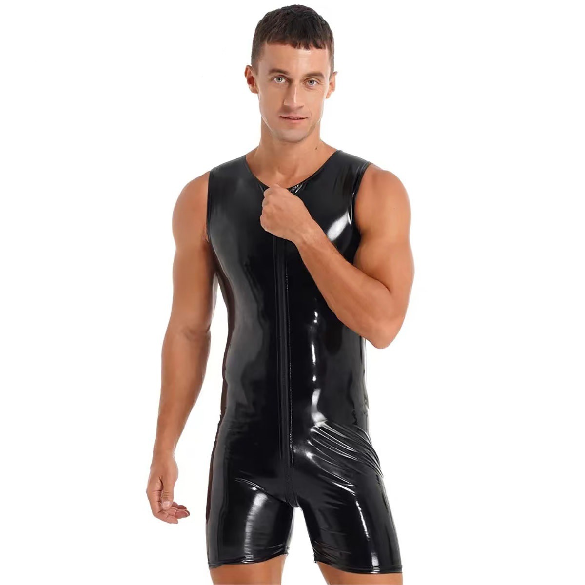 Leather Work Overalls - Mens Jumpsuit Mirror Bright Leather Jumpsuit