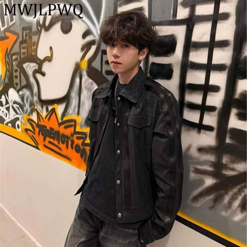 Leather Work Jacket Mens - MWJLPWQ Retro Black Suede Spliced Work