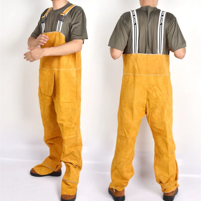 Leather Work Overalls - Cowhide Welding Bib Overalls for Mens