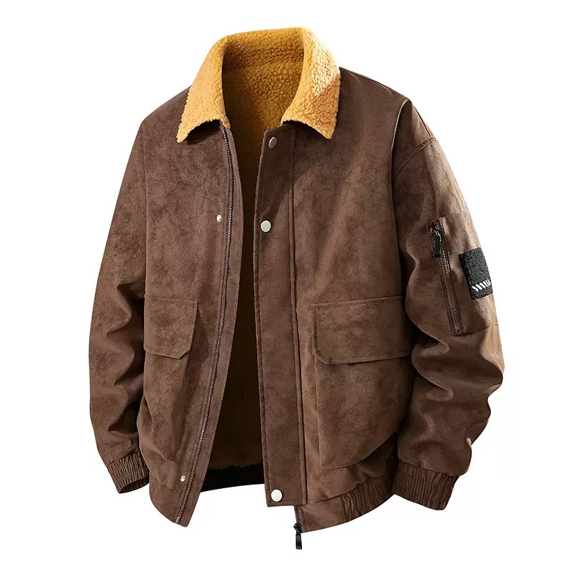 Leather Work Jacket Mens - Men's Retro Thickened Warm PU Jacket