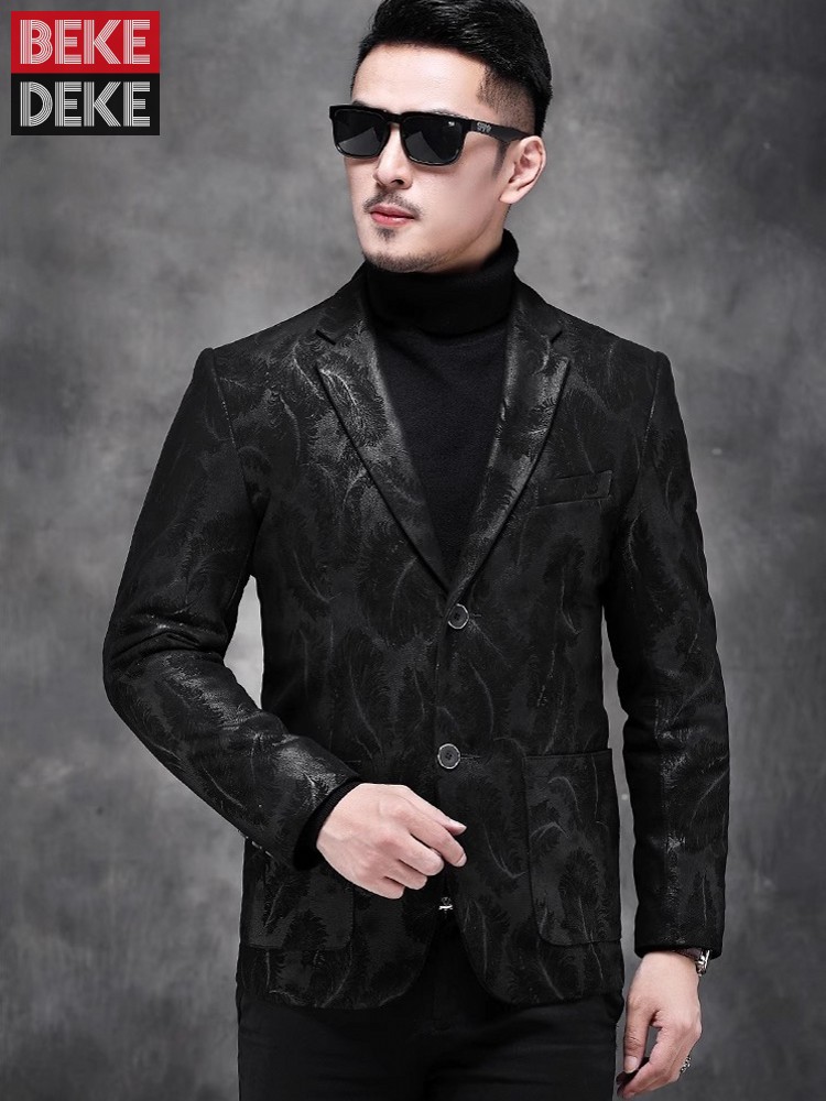 Leather Work Jacket Mens - Business Men Work Slim Fit Real