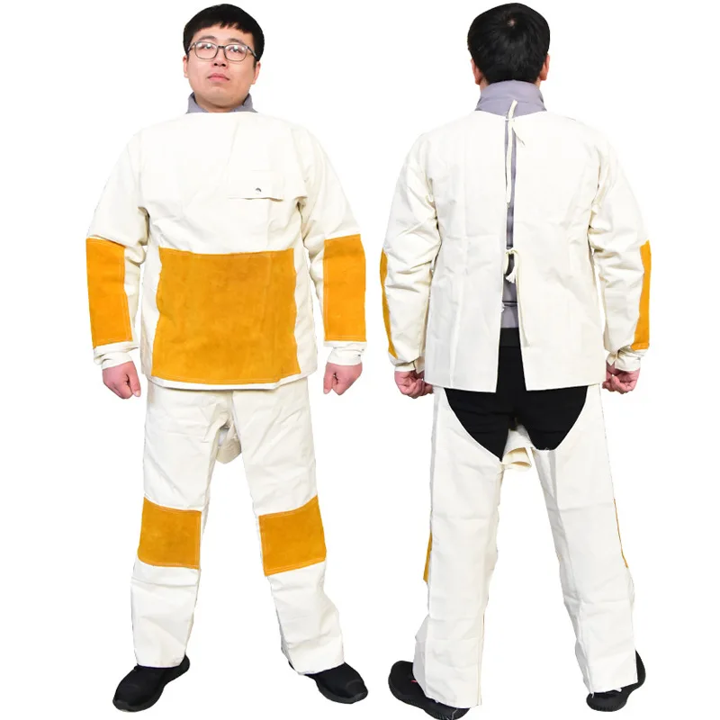 Leather Work Overalls - Welder Clothes Canvas Cowhide Welding Suit