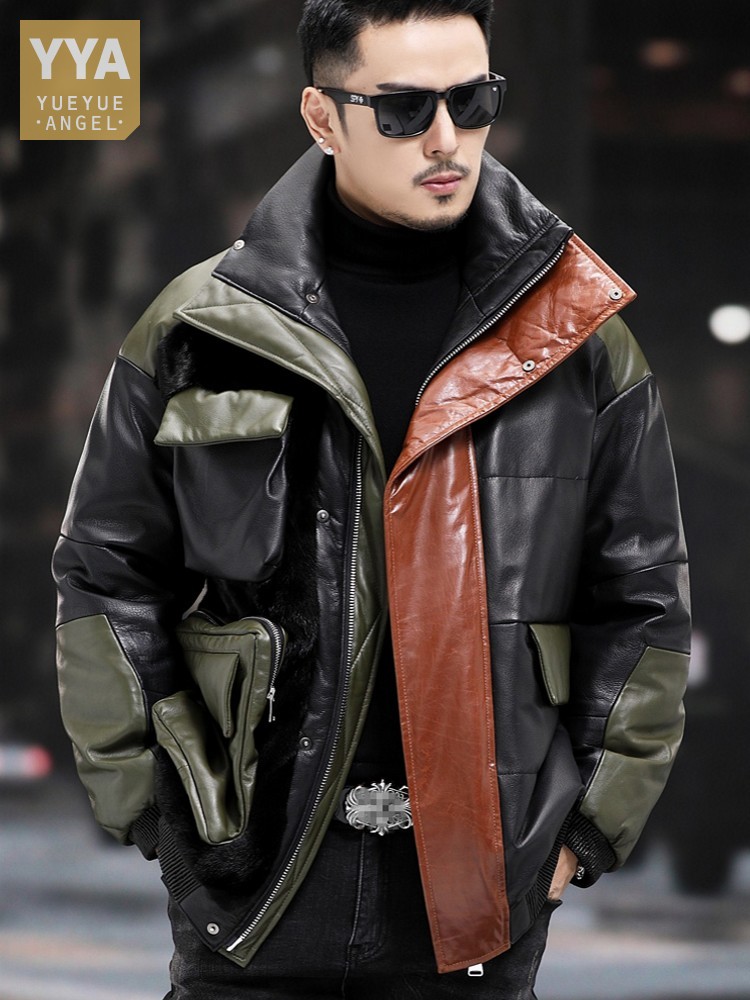 Leather Work Jacket Mens - Big Pockets Work Down Jacket Men