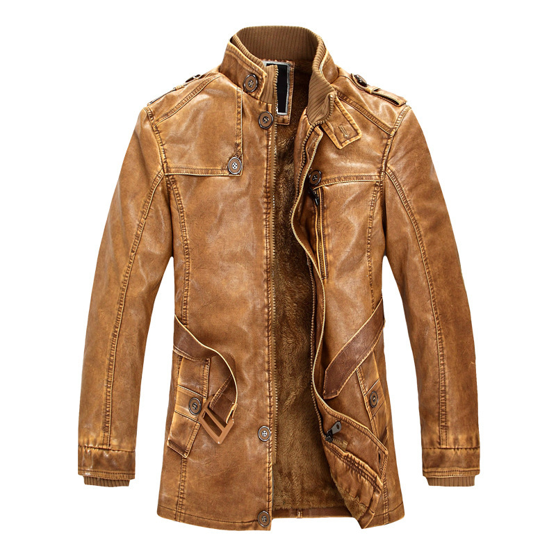 Leather Work Jacket Mens - Autumn Motorbike Jacket Men's Stand Collar