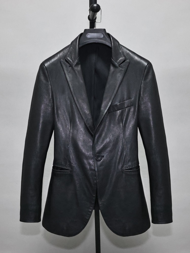 Slim Fit Solid Color Men Offic - Leather Work Jacket Mens review and price