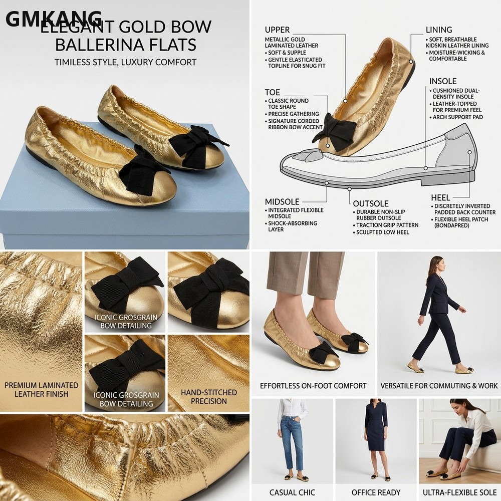 Women's Ballet Flats Bow Pleat - Leather Work Dress review and price