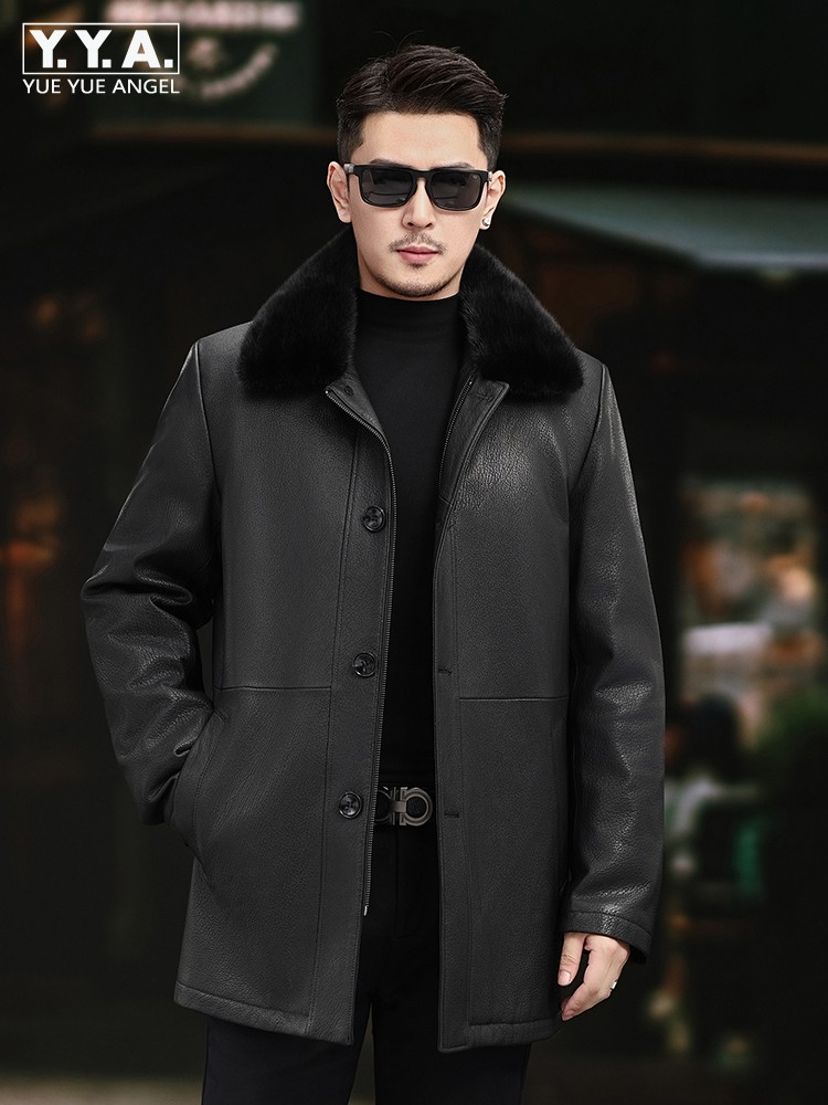 Luxury Men Winter Real Mink Fu - Leather Work Jacket Mens review and price