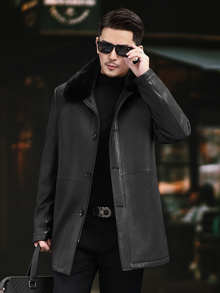 Luxury Men Winter Real Mink Fu - Leather Work Jacket Mens review and price