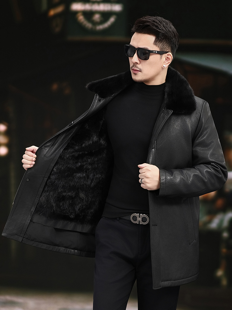 Luxury Men Winter Real Mink Fu - Leather Work Jacket Mens review and price