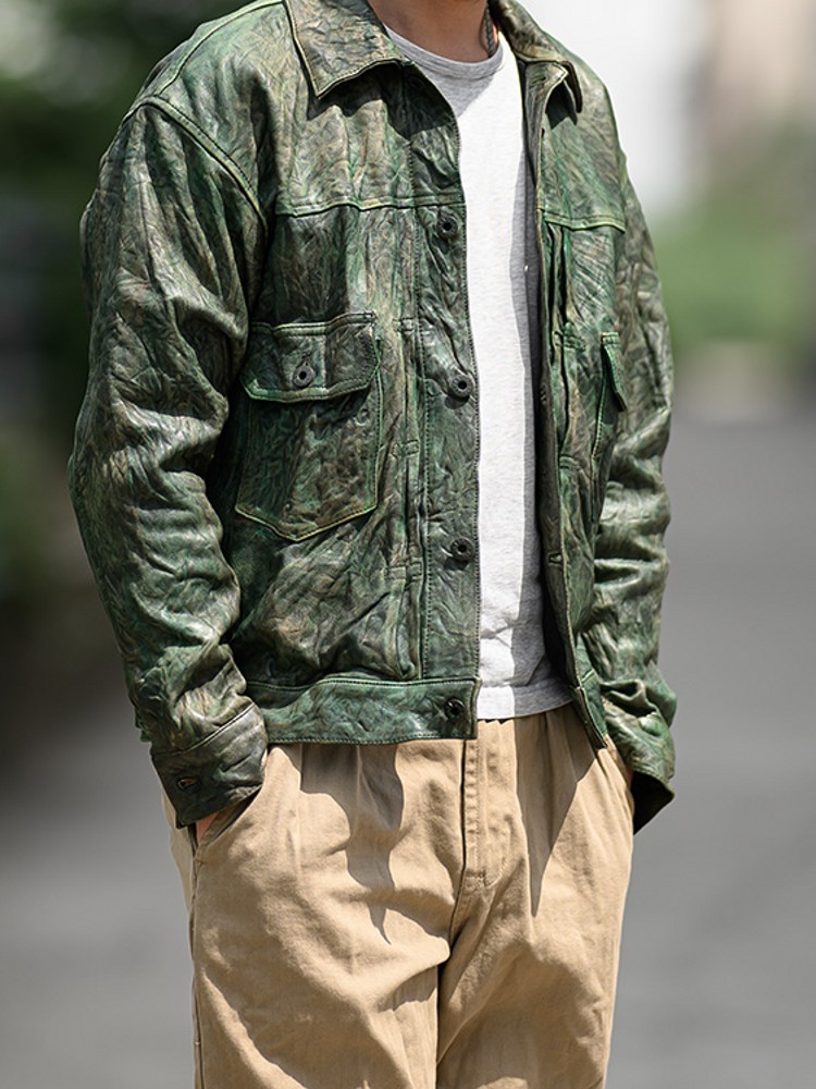 Vintage Wrinkled Real Sheepski - Leather Work Jacket Mens review and price