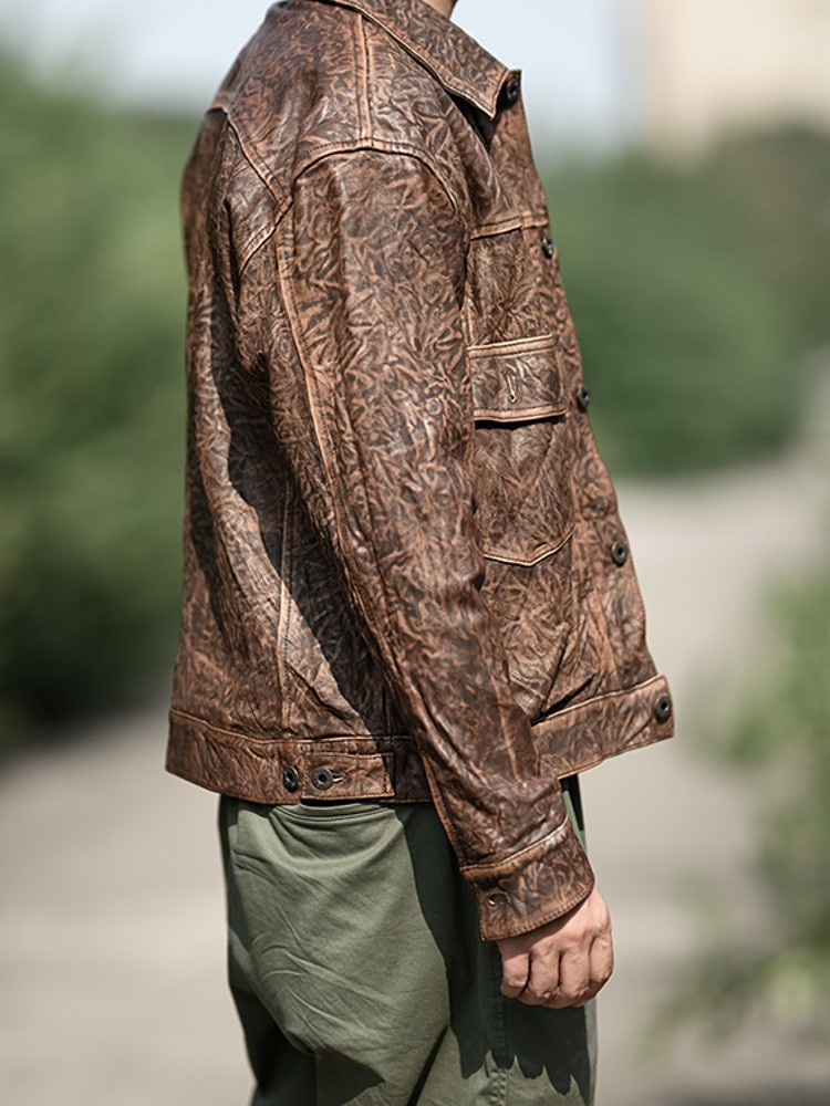 Vintage Wrinkled Real Sheepski - Leather Work Jacket Mens review and price