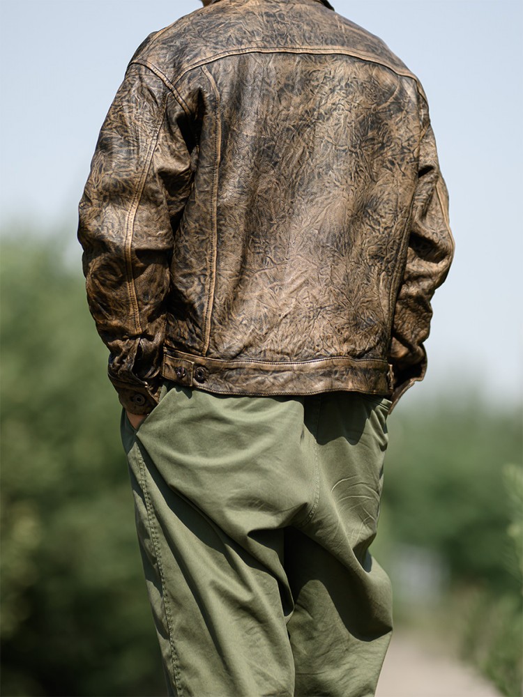 Vintage Wrinkled Real Sheepski - Leather Work Jacket Mens review and price