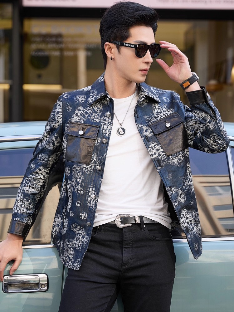 Luxury New Fashion Floral Prin - Leather Work Jacket Mens review and price