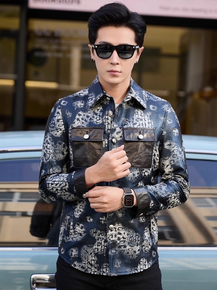 Luxury New Fashion Floral Prin - Leather Work Jacket Mens review and price