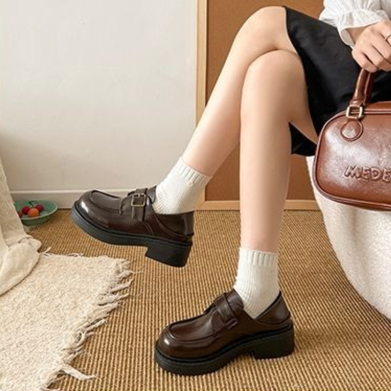 Brown British Style Leather Sh - Leather Work Dress review and price