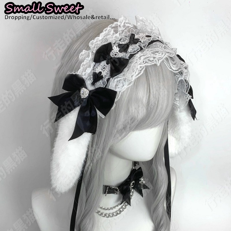 Goth Bunny Ear Bow Hair Bands  - Leatherwork Rings review and price