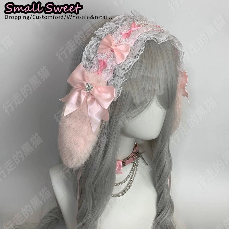 Goth Bunny Ear Bow Hair Bands  - Leatherwork Rings review and price