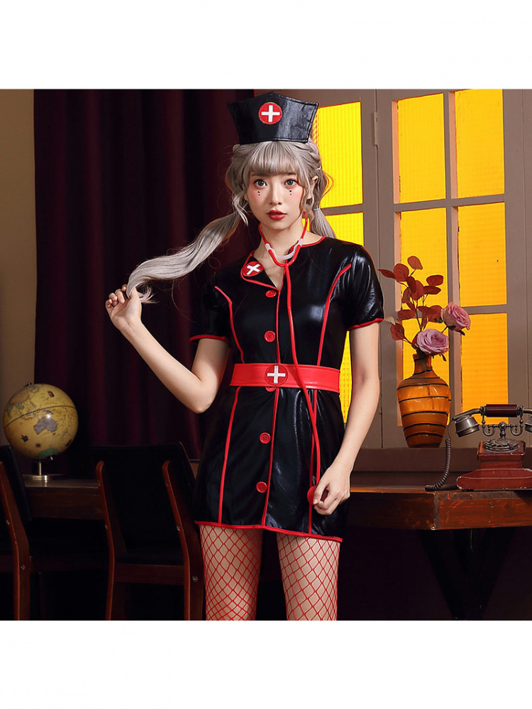 Black PU Leather Nurse Work Sk - Leather Work Dress review and price
