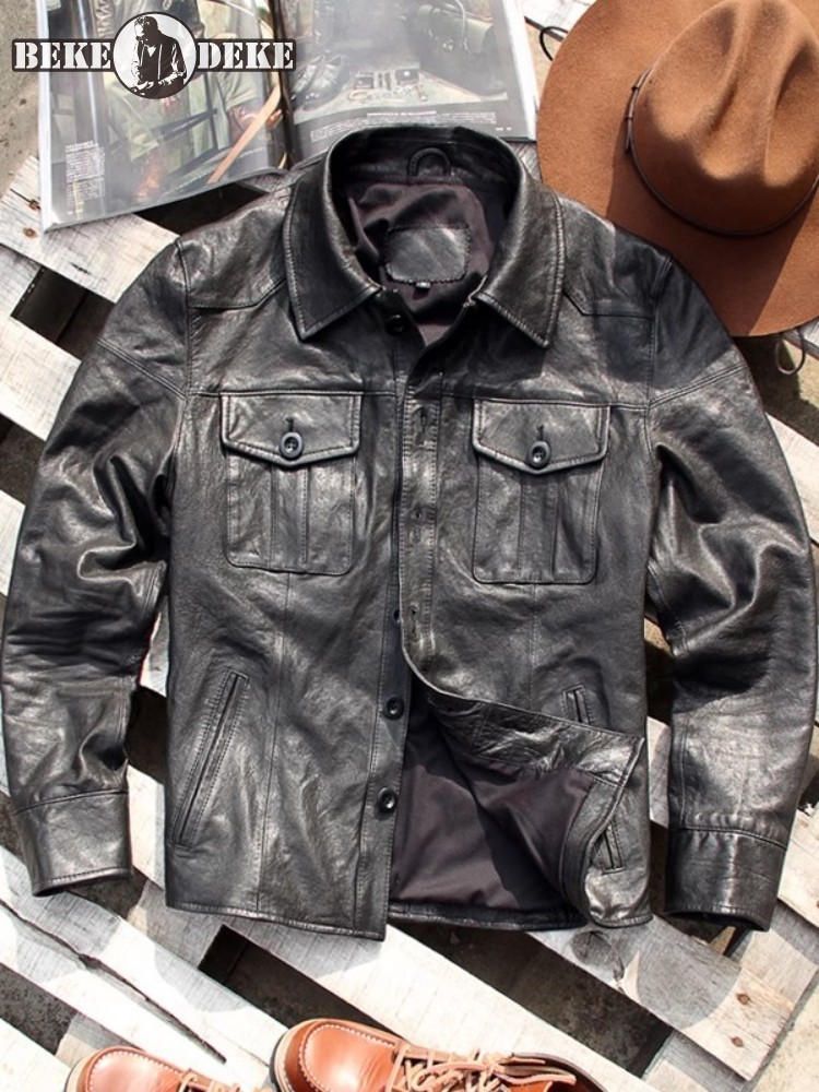 Punk Mens Genuine Leather Jack - Leather Work Jacket Mens review and price