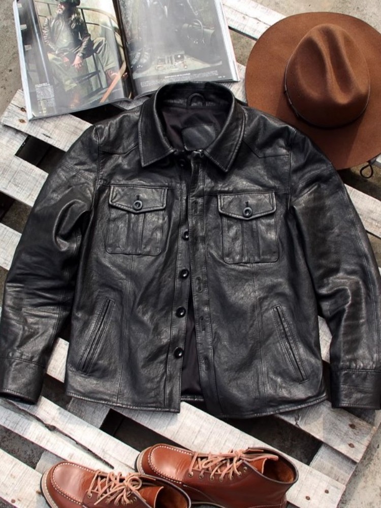 Punk Mens Genuine Leather Jack - Leather Work Jacket Mens review and price