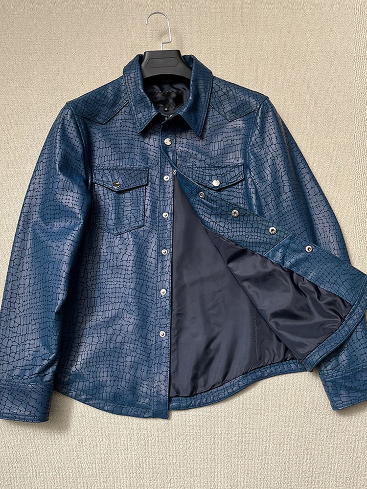 Men Spring Crocodile Pattern R - Leather Work Jacket Mens review and price